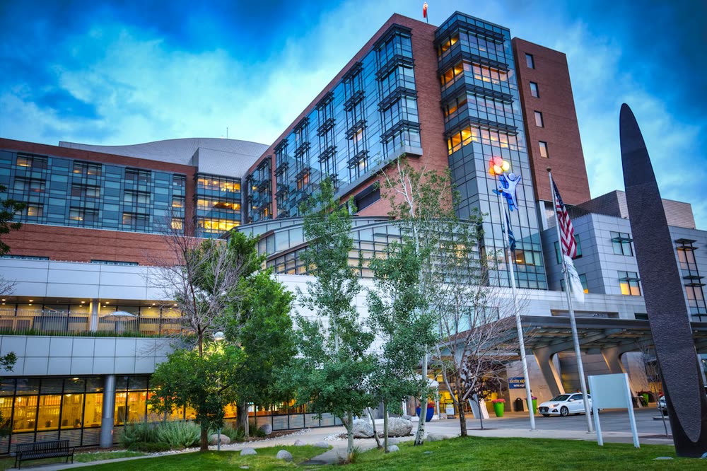 The exterior of a modern multi-storey hospital.